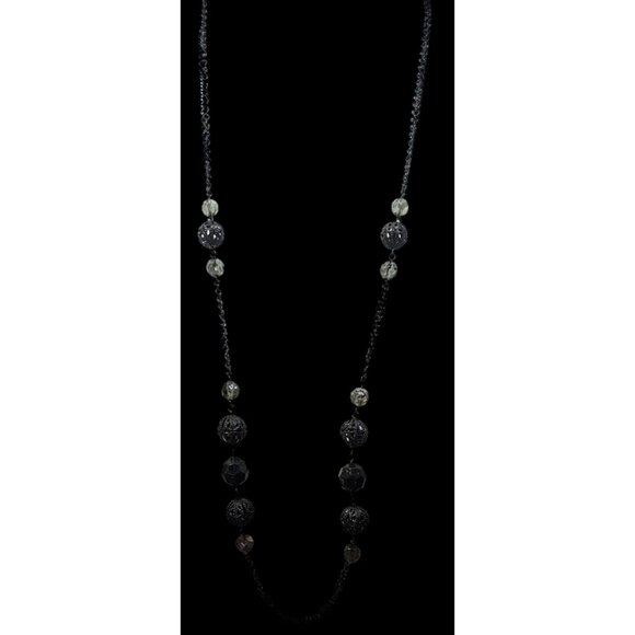 Gothic Matte Black Beaded Chain Station Necklace - Picture 4 of 5